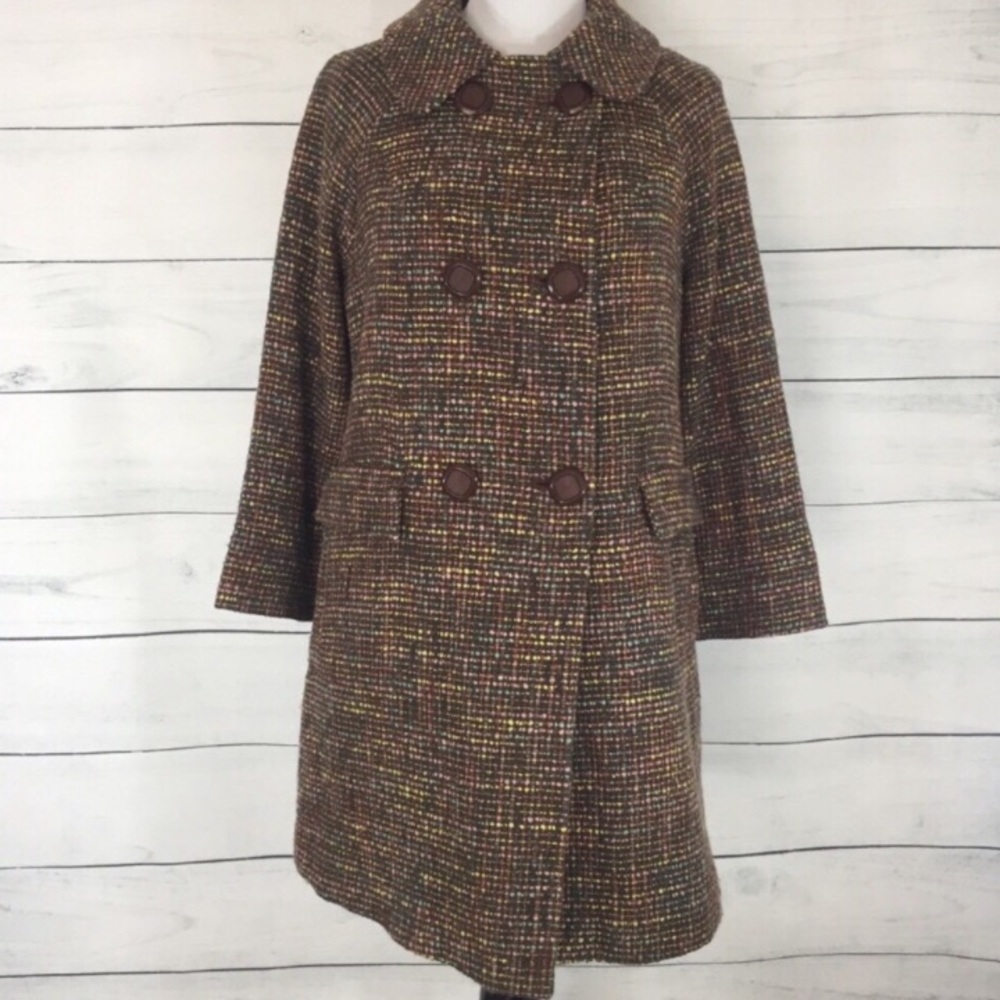 Urban Outfitters Kimchi & Blue Wool Blend Brown & Pastel Tweed Coat